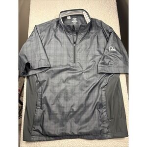 CUTTER & BUCK WeatherTec Elite Men L Jacket Black Plaid 1/4 Zip Short Sleeve EUC